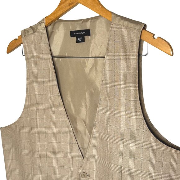 Structure Mens Plan Vest Tan Business Casual Neutral Retro Suit Layer Large - Picture 3 of 7